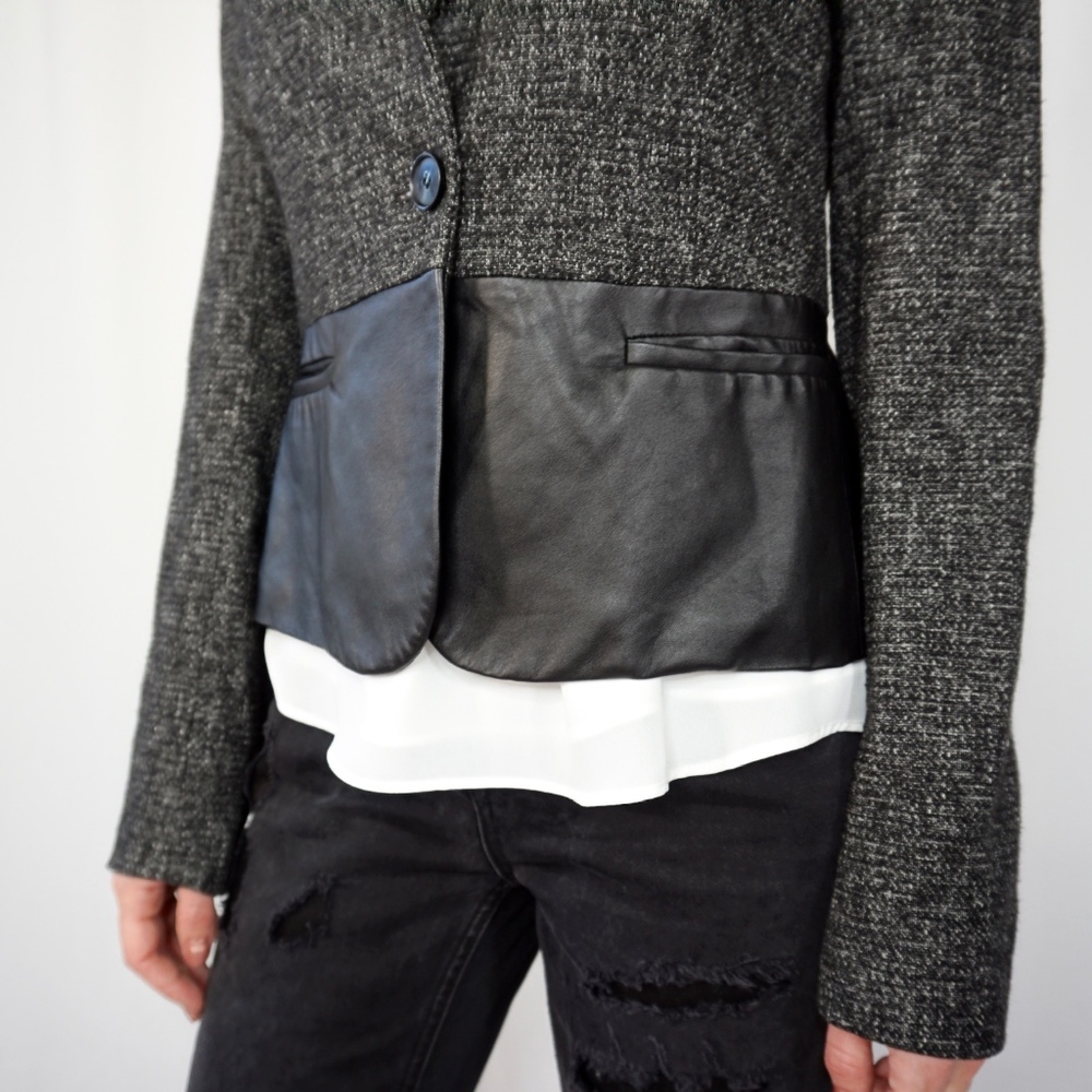 THEORY Camberley Tweed Jacket w Leather Panels 420 - Picture 6 of 6